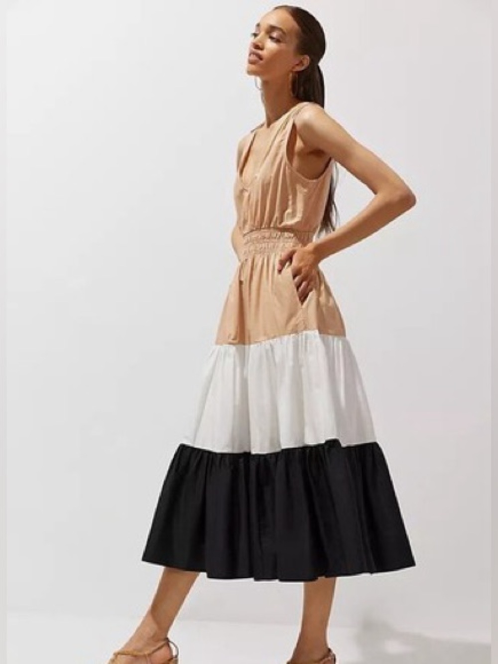 ANTHRO Maeve Colorblock Tiered Maxi Dress